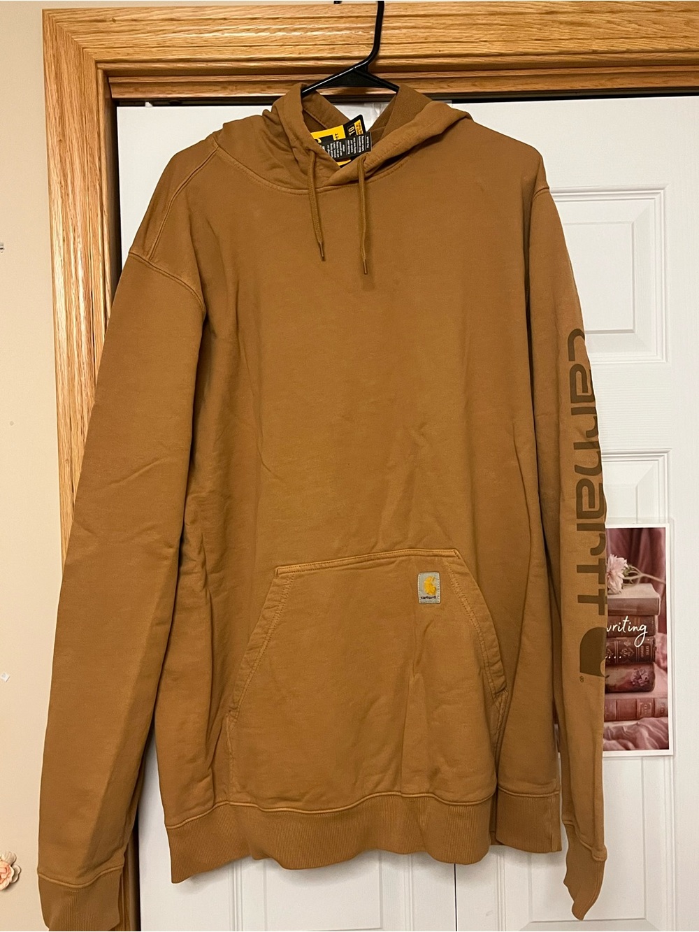 Carhartt Brown Pullover Hooded Sweatshirt with Sleeve Logo
